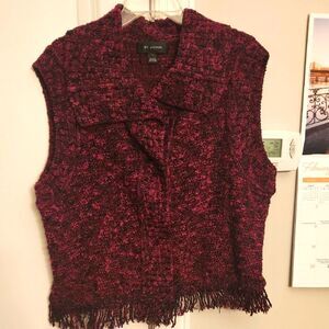 St. John Women's Black & Red-Purple Tweed Sweater Vest Size L